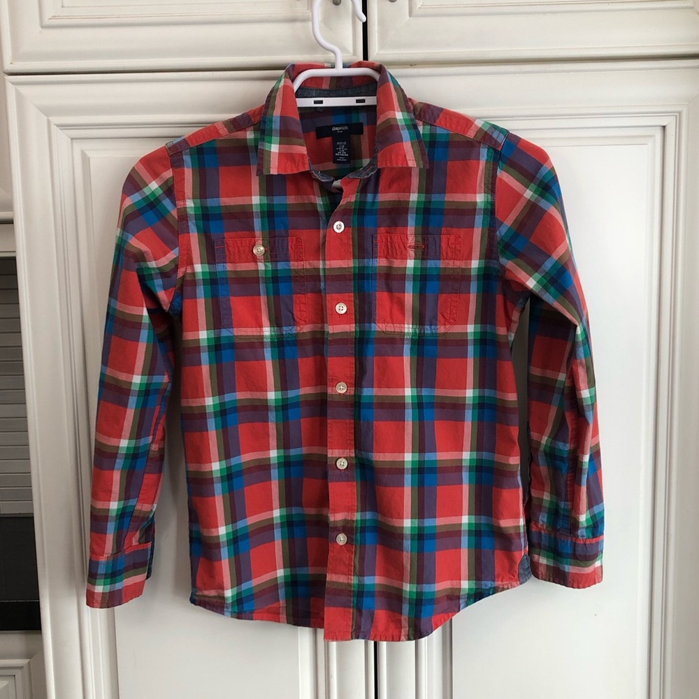 GAP youth boys plaid dress shirt